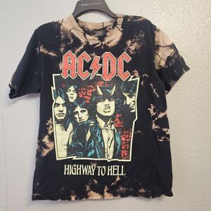 AC/DC Highway to Hell Tie Dye Graphic T-Shirt Rock Band Tee Acid Wash Med Z297